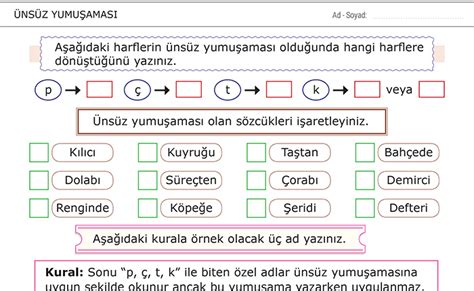 3 sınıf türkçe ünsüz yumuşaması testleri